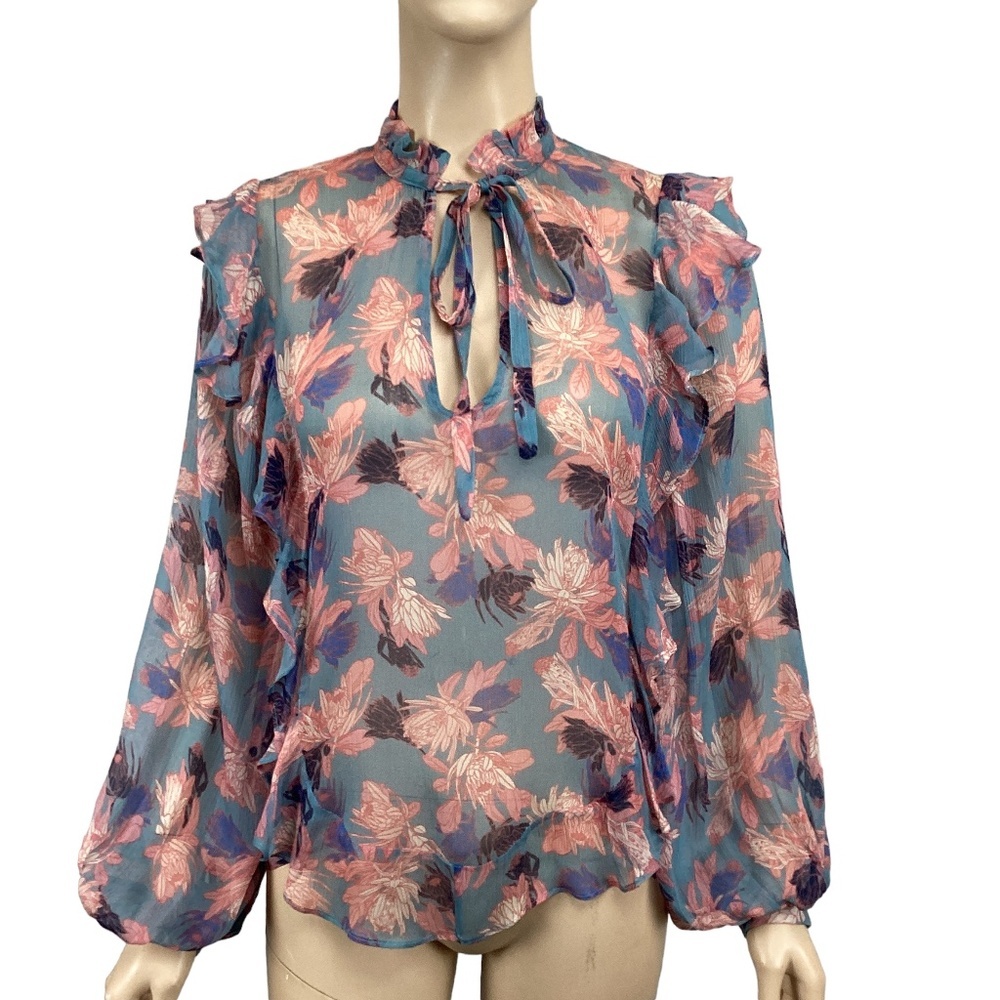 Nwt Caballero Mila Blouse Size Small Ruffled Long Sleeves Sheer